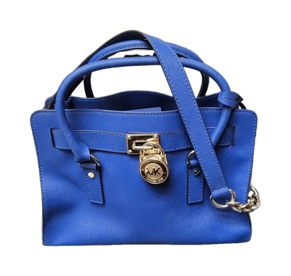 MICHAEL KORS Hamilton Blue  Saffiano Leather Satchel w/Padlock